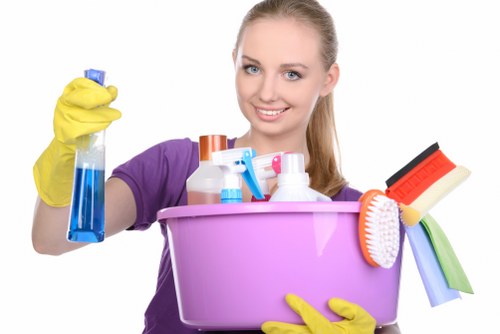 Cleaning desks, floors, and meeting rooms in an office